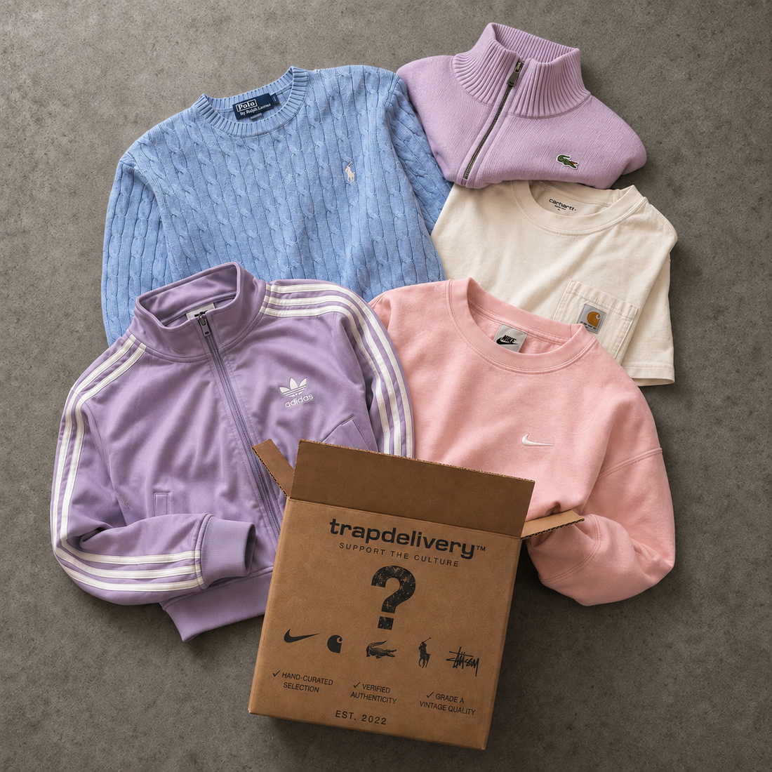 5 PIECEMYSTERY BOX (WOMEN) Nike, Adidas, Lacoste, Polo, Stüssy, Carhartt, YSL.