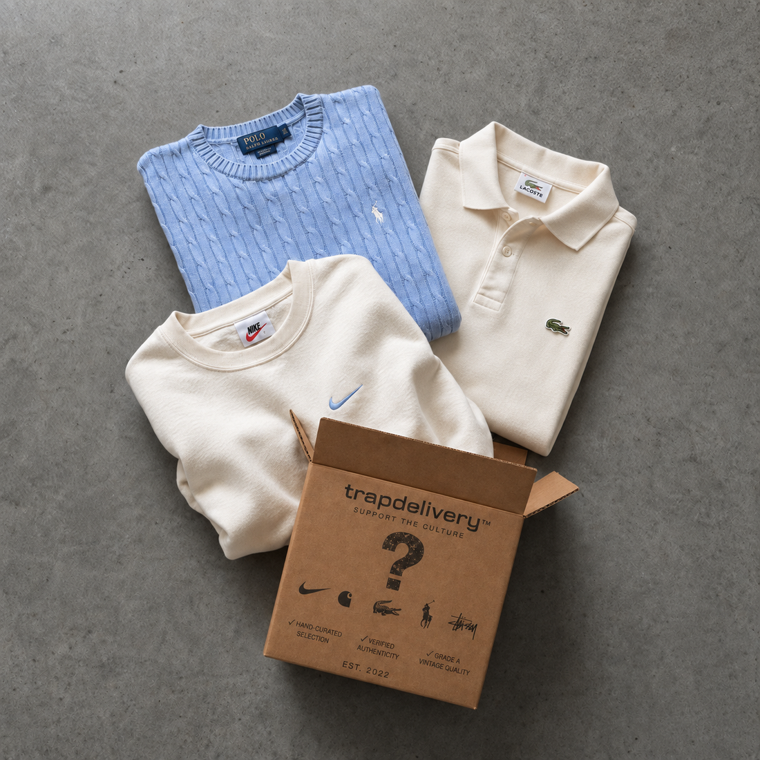3 PIECE MYSTERY BOX (WOMEN) Nike, Adidas, Lacoste, Polo, Stüssy, Carhartt, YSL.