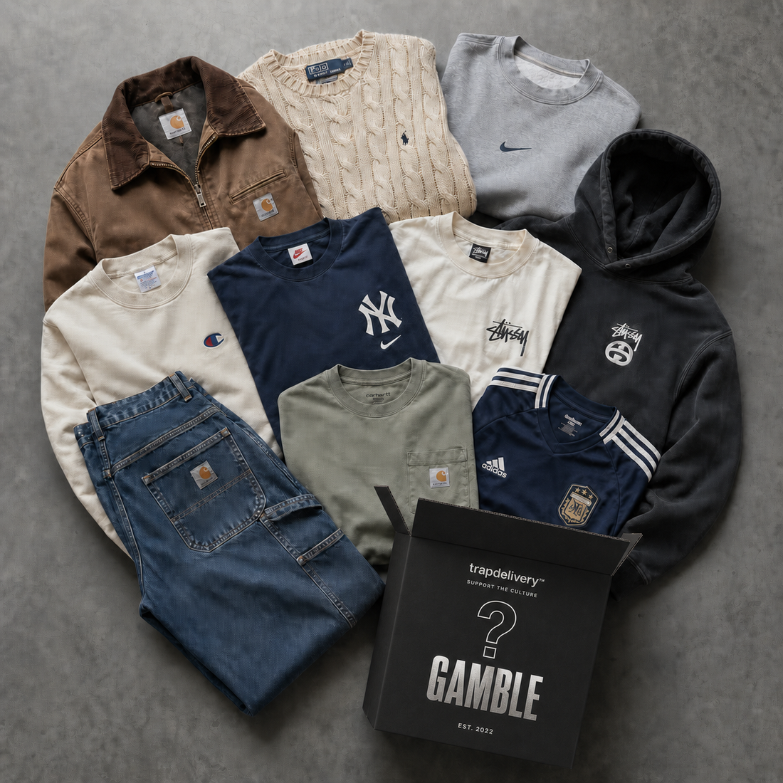 THE GAMBLE BOX Nike, Adidas, Lacoste, Polo, Stüssy, Carhartt, YSL.